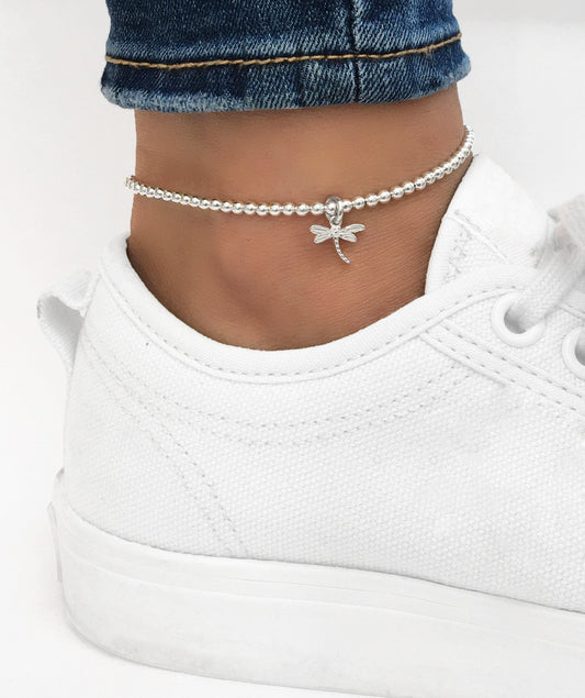 Silver Dragonfly Anklet