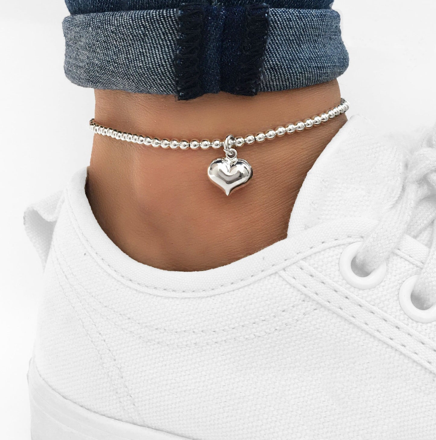 Silver Heart Anklet