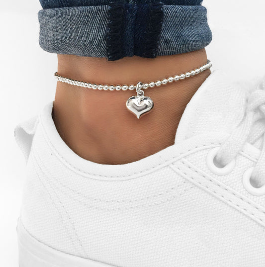 Silver Heart Anklet