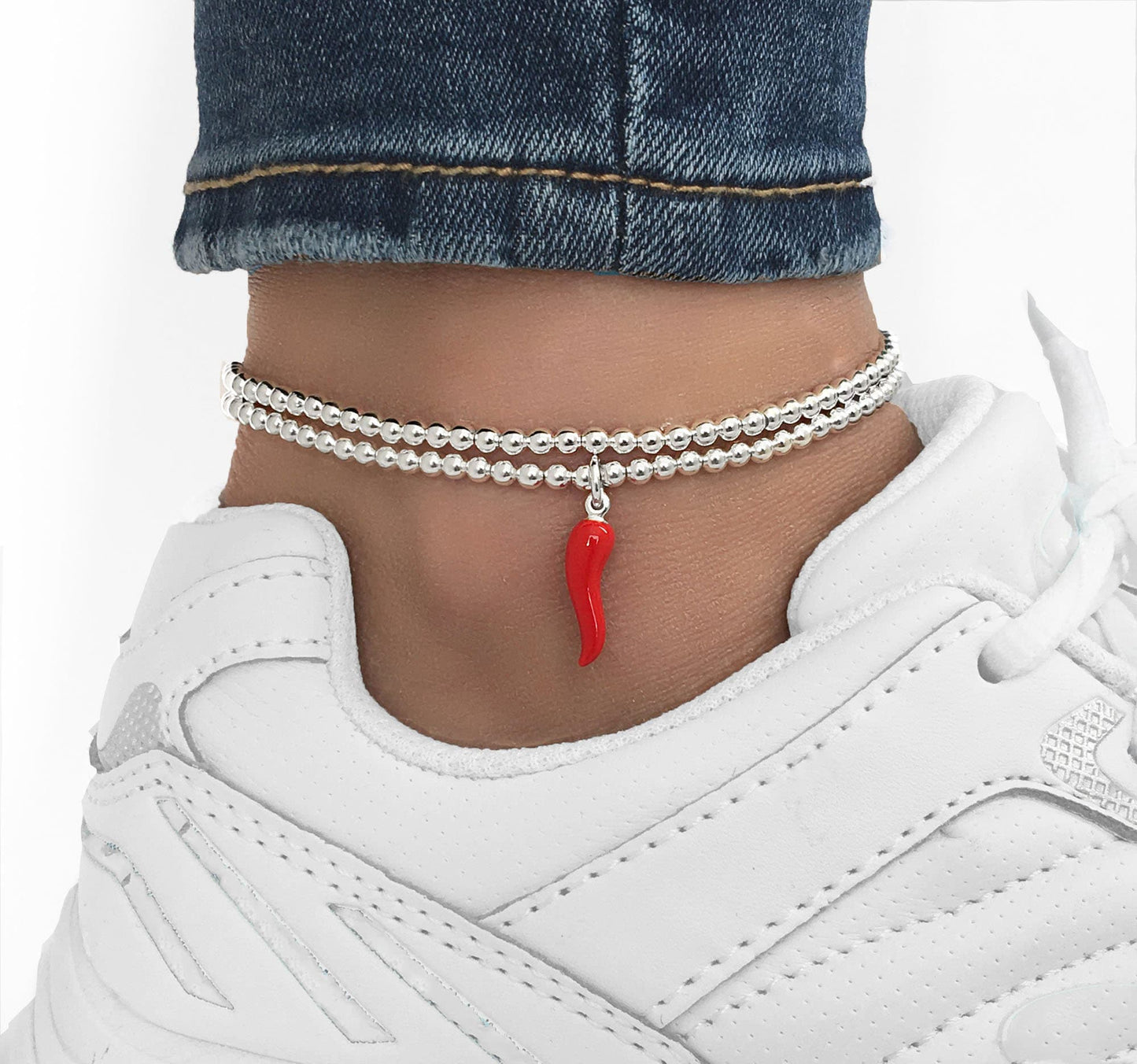 Silver Stretch Red Anklet