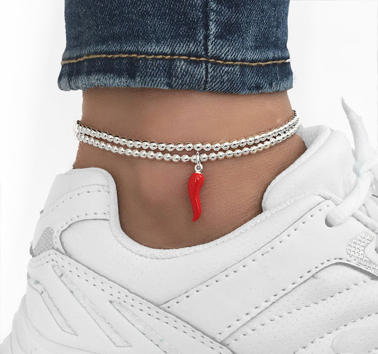 Silver Stretch Red Anklet